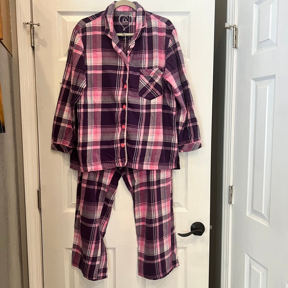 Victoria's Secret Pajama Set Cotton Flannel Plaid Sleepwear Preppy Cozy L